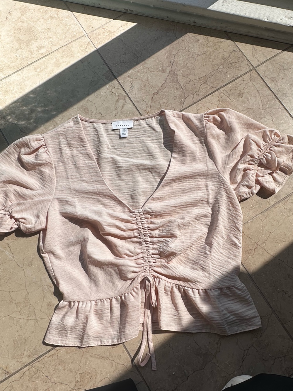 Topshop Dusty Pink Ruched Peplum Blouse